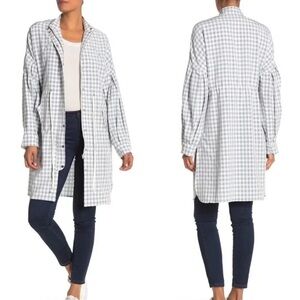 English Factory Gingham Collarless Checkered Midi Coat Jacket Lightweight Medium